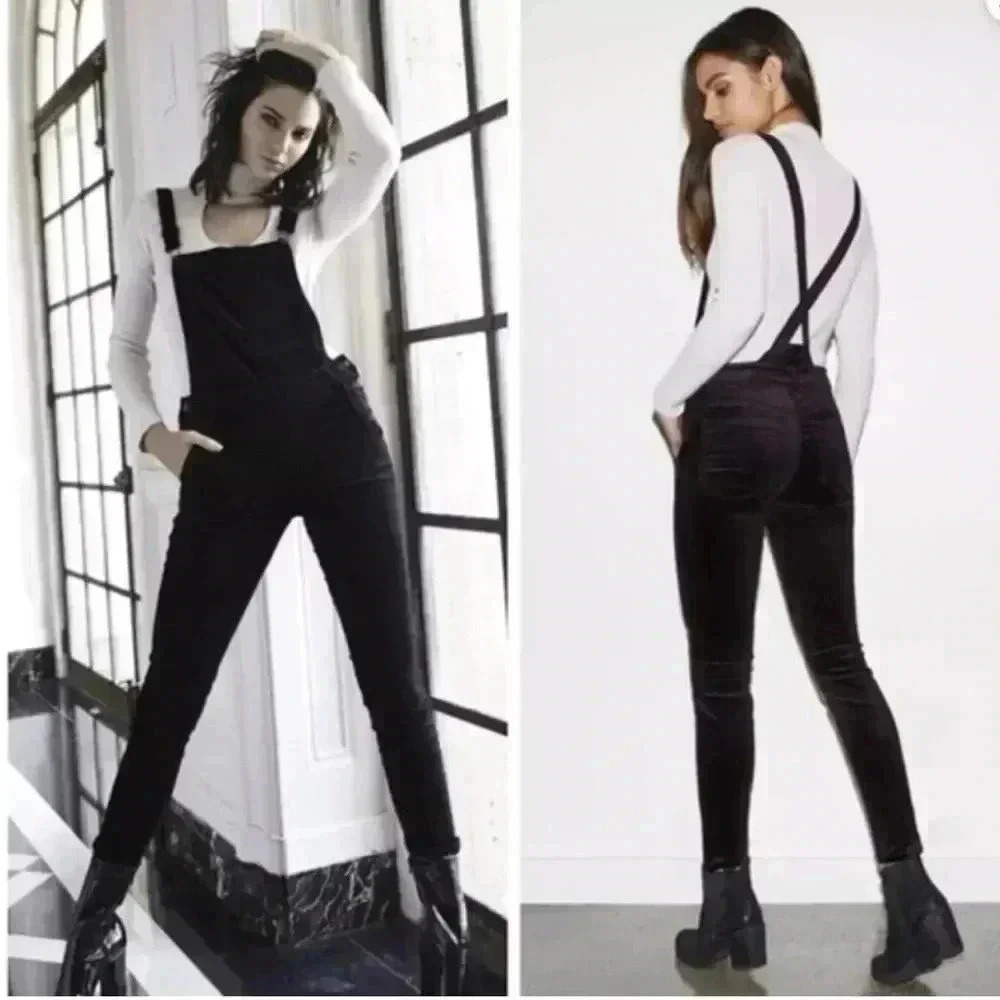 Kendall & Kylie Jumpsuit Women Size 26 Black Velvet Adjustable